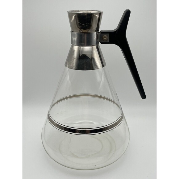 Vintage Inland Glass MCM Large Glass Carafe Pitcher Silver Rim - No Cork/Lid - Picture 4 of 5